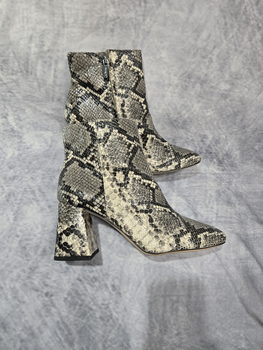 Sam Edelman Hilty Ankle Boots in a striking grey-toned Roccia Snake Print Leath